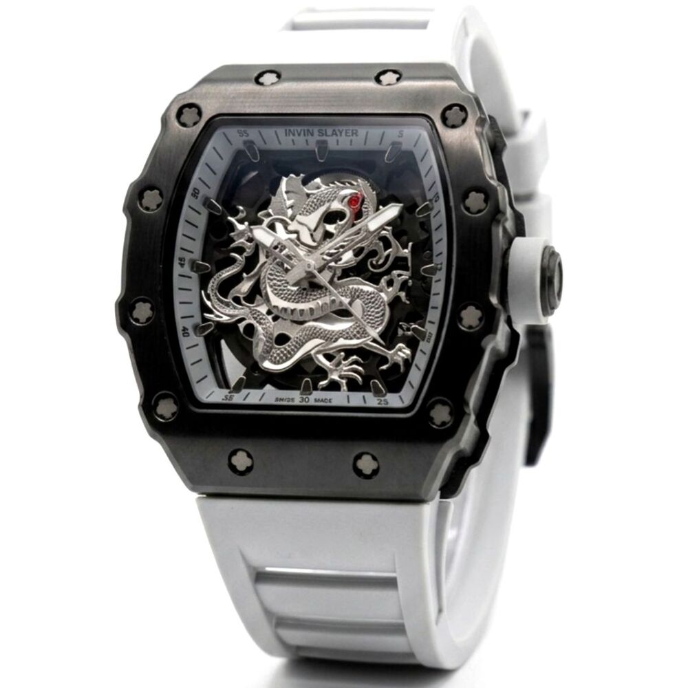 Eye-Catching Dragon Design Men’s Watch – Gray Band & Black Case – NEW IN BOX